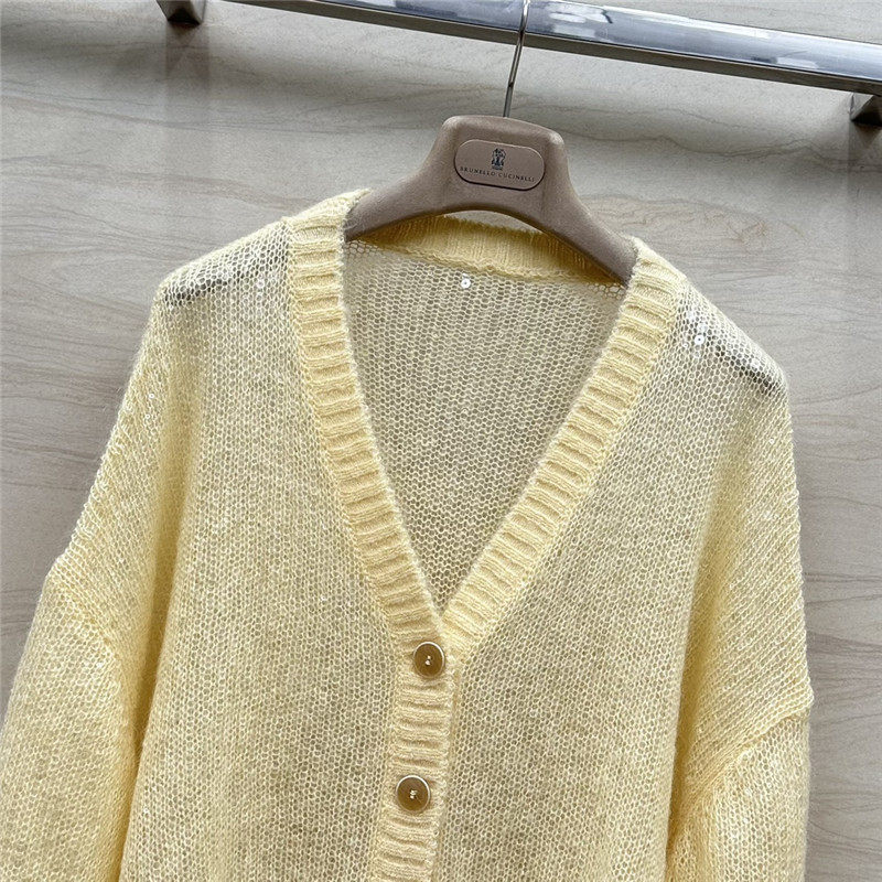BC V-Neck Sequin Mohair Cardigan Yellow