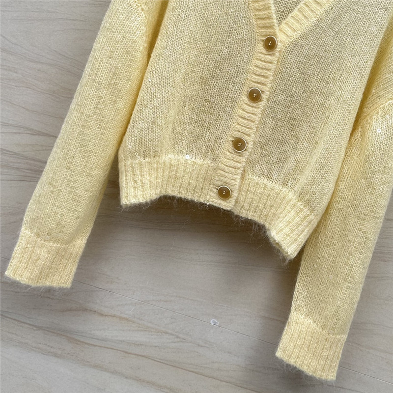 BC V-Neck Sequin Mohair Cardigan Yellow