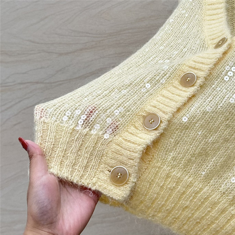 BC V-Neck Sequin Mohair Cardigan Yellow