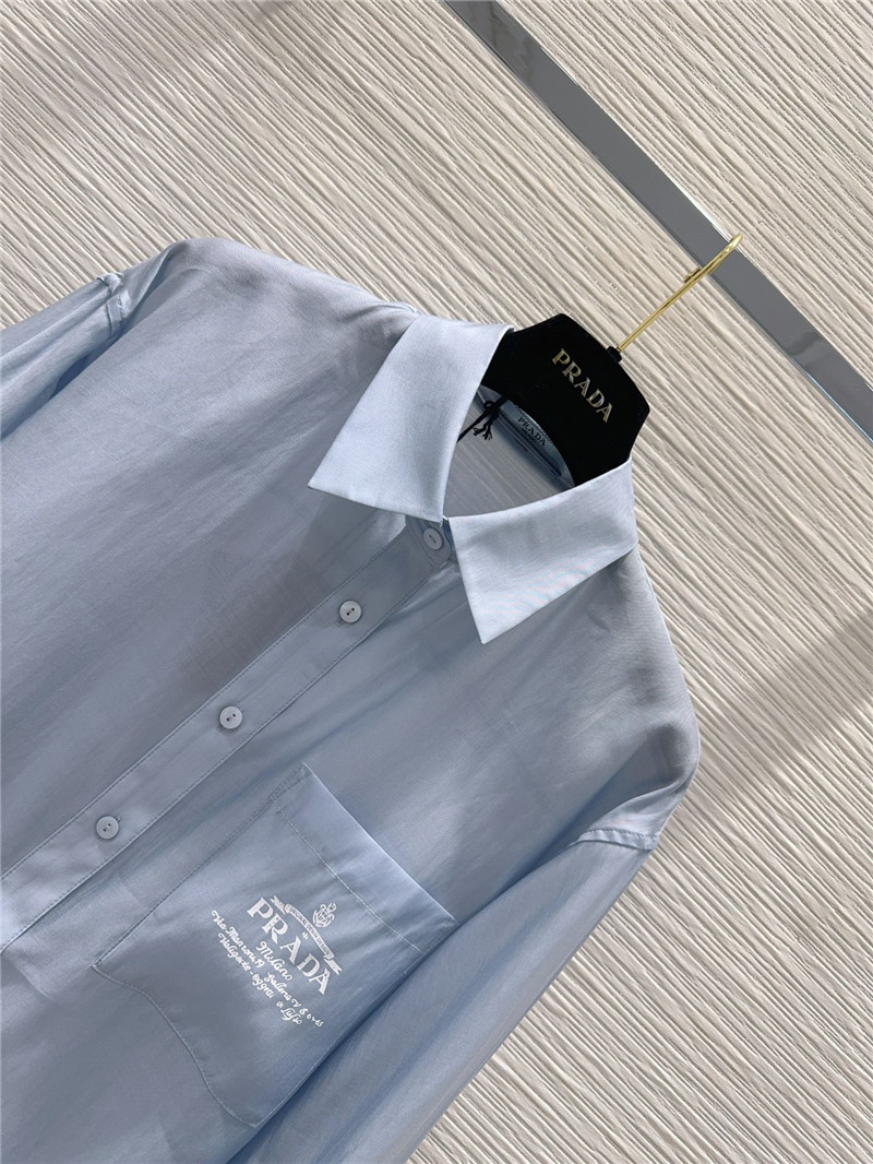 Pra*a silk cotton light micro-transparent shirt replica clothes