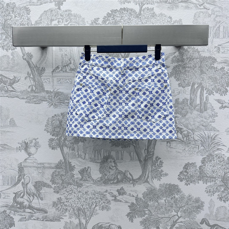 l0vis Vvtt0n lv printed leather brand denim skirt replica clothes