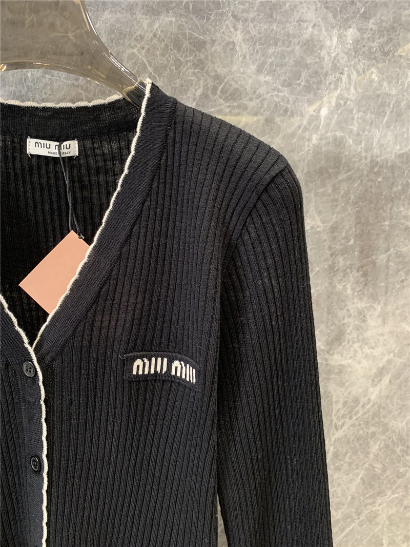 Miu Miu Logo V-Neck Cardigan in Black