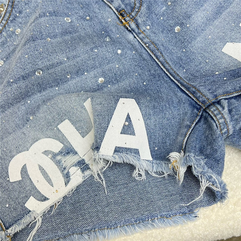 Ch**el classic printed denim shorts replica clothes