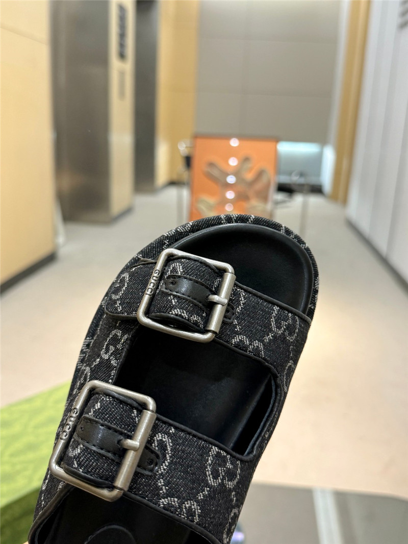 Gvc*1 platform strap sandals in black oblique denim canvas