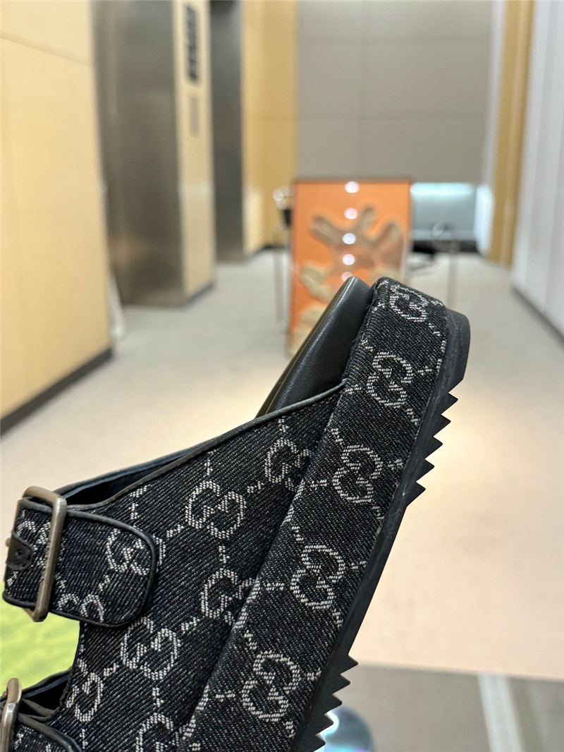 Gvc*1 platform strap sandals in black oblique denim canvas