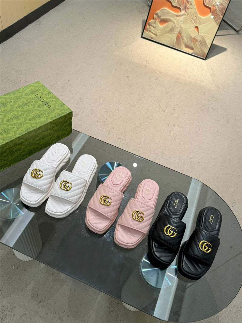 Gvc*1 gg marmont pink quilted leather slide sandals