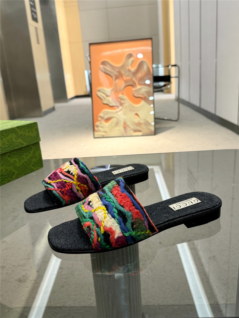 Gvc*1 floral embroidered slide sandals in black denim