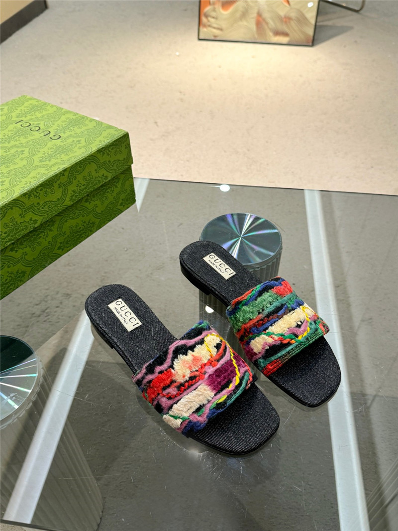 Gvc*1 floral embroidered slide sandals in black denim