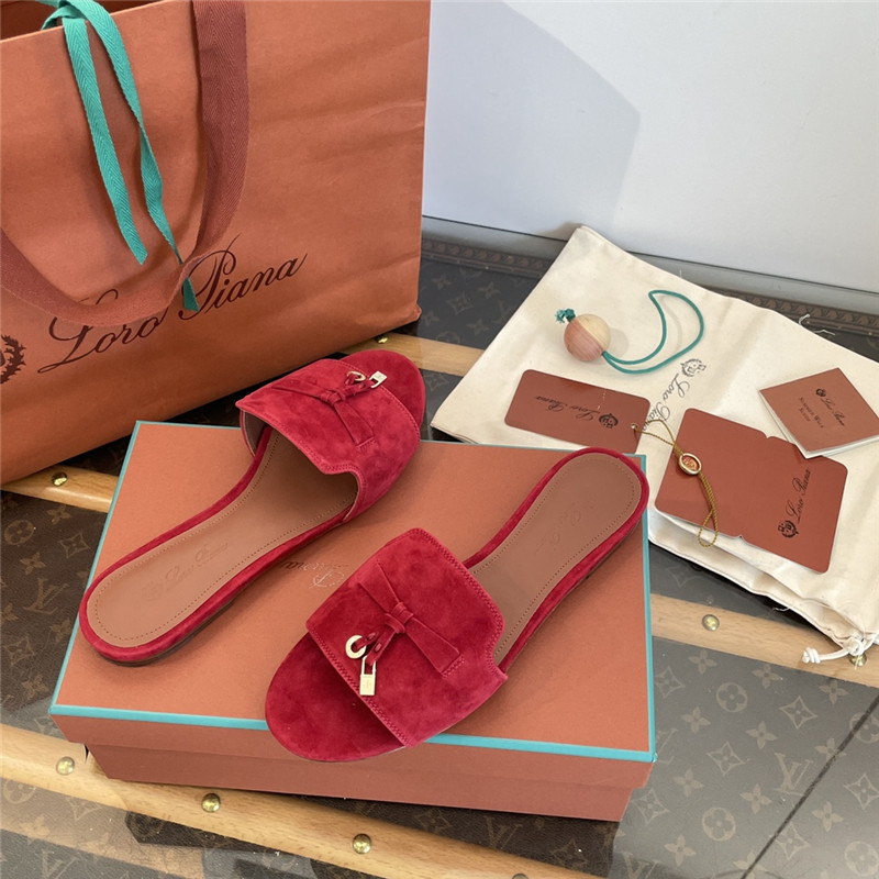 L0r0 P1ana summer charms flat sandals in camu fruit suede