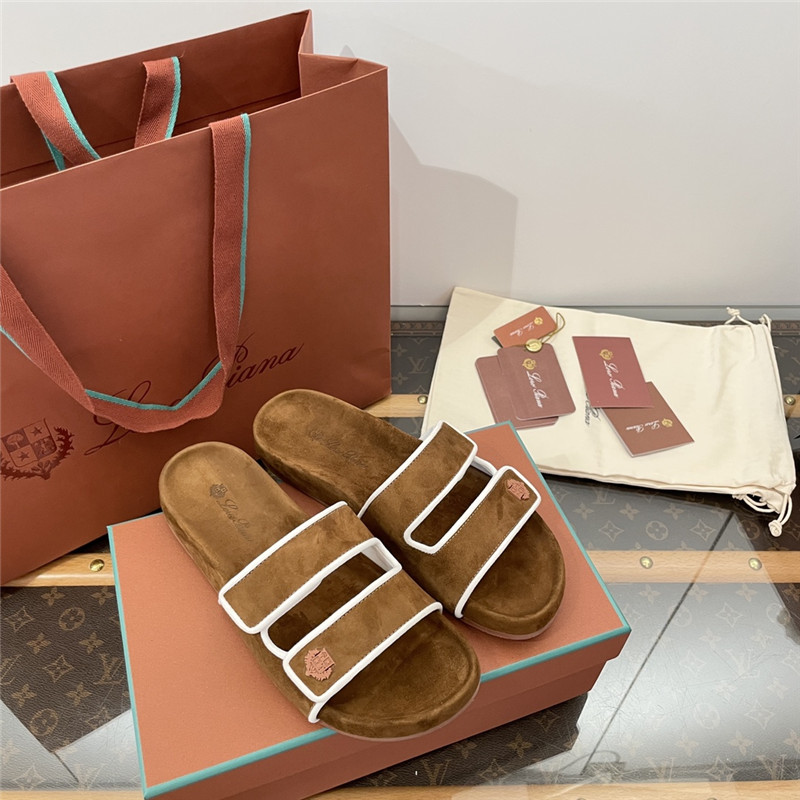 L0r0 P1ana waikiki slide sandals in brown suede