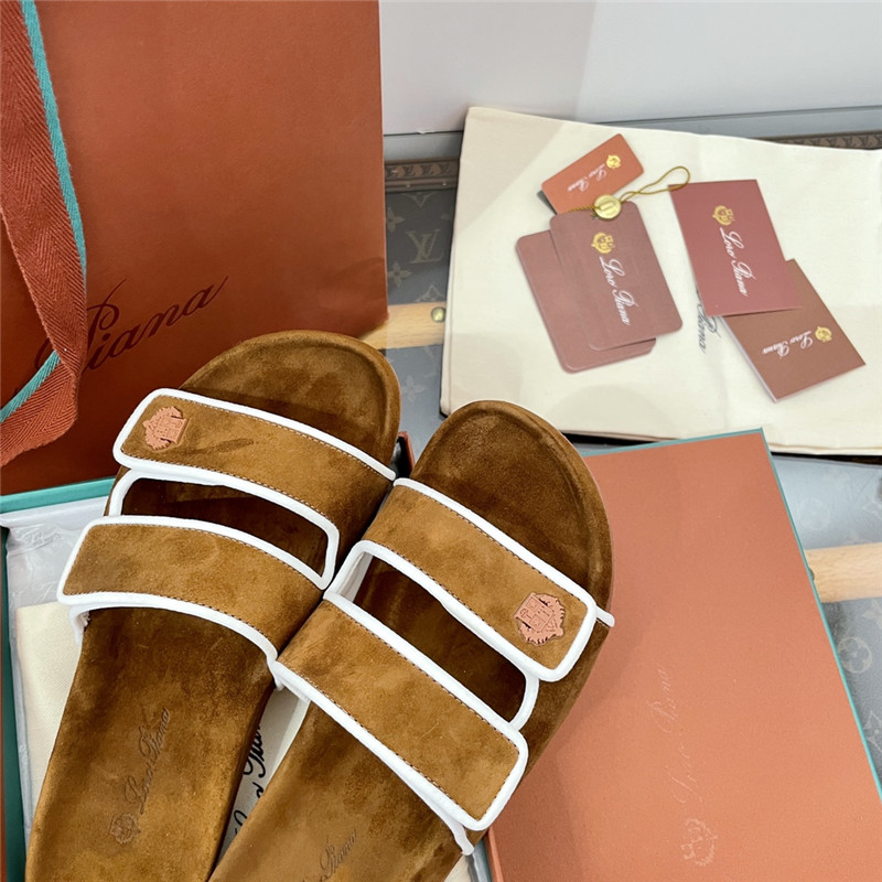 L0r0 P1ana waikiki slide sandals in brown suede