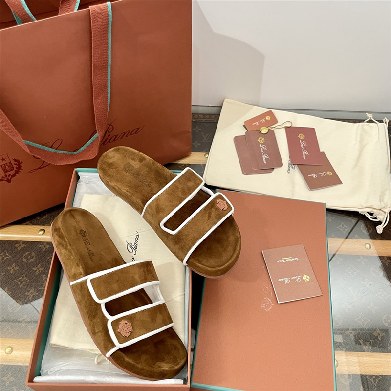 L0r0 P1ana waikiki slide sandals in brown suede