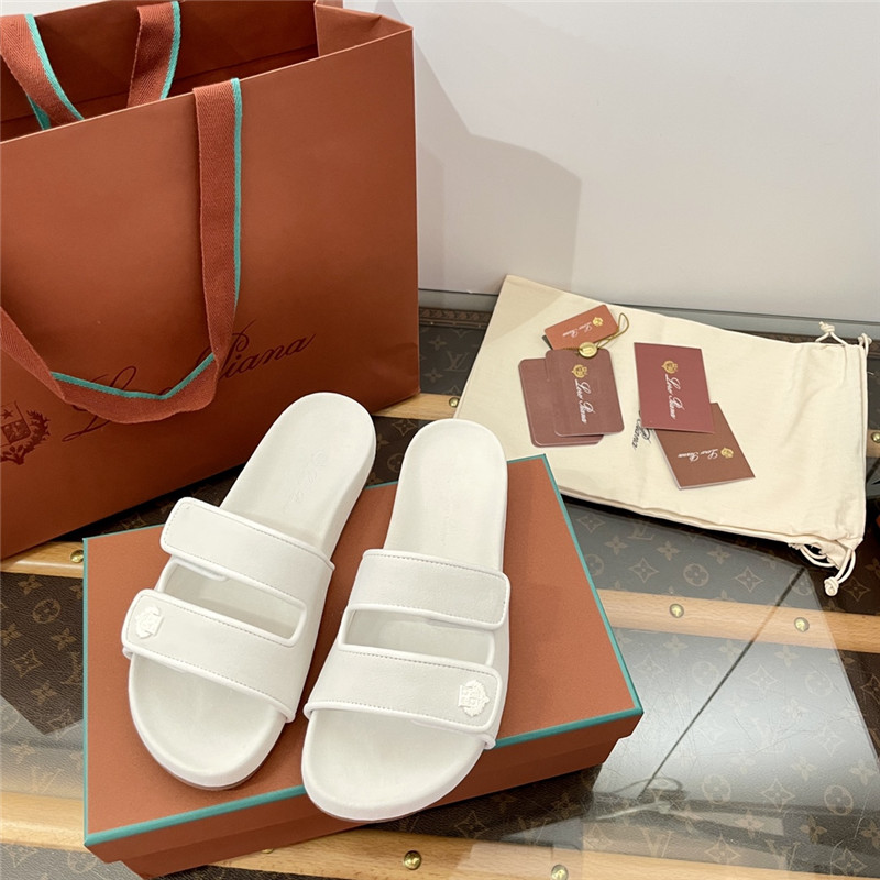 L0r0 P1ana waikiki slide sandals in white suede