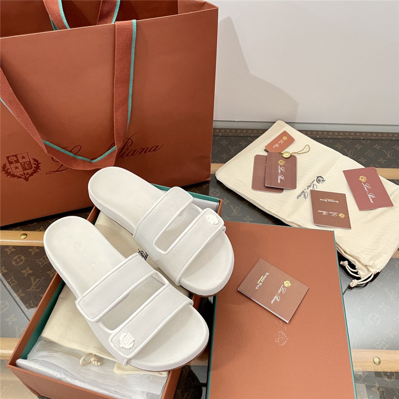 L0r0 P1ana waikiki slide sandals in white suede