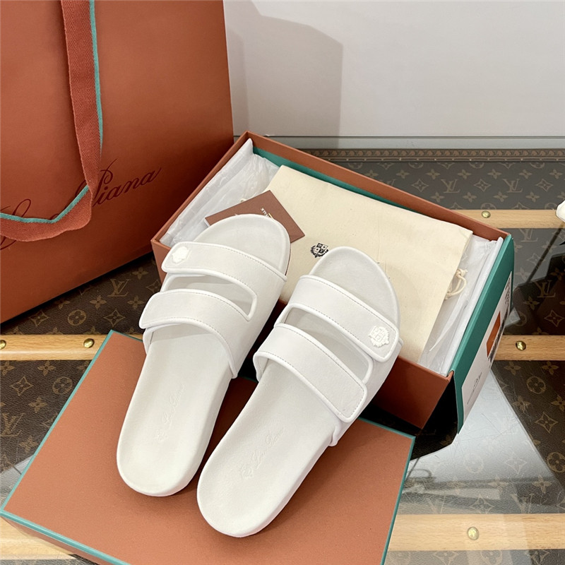 L0r0 P1ana waikiki slide sandals in white suede