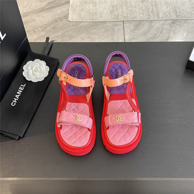 Ch**el quilted beach sandals red and pink leather