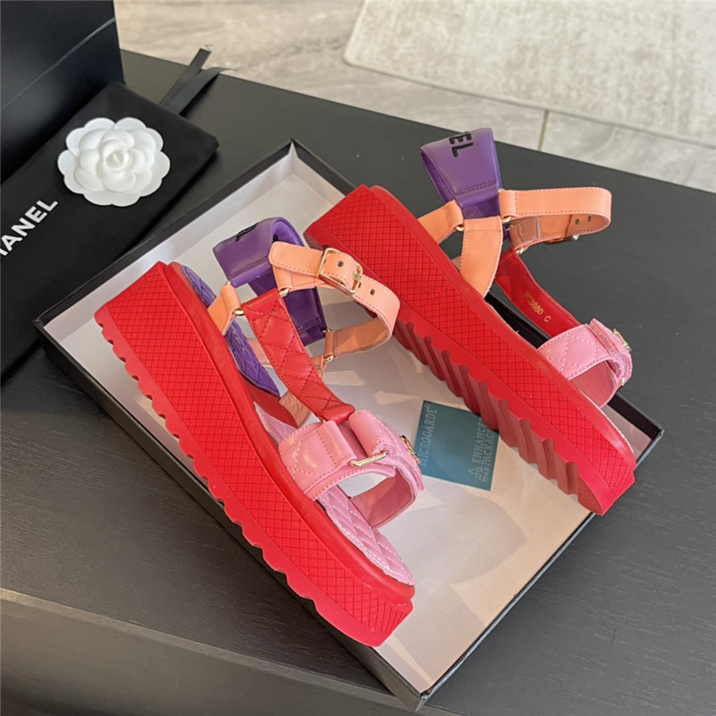 Ch**el quilted beach sandals red and pink leather