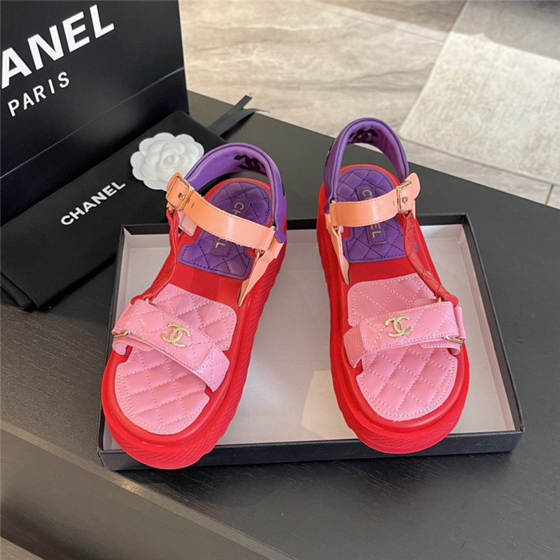 Ch**el quilted beach sandals red and pink leather