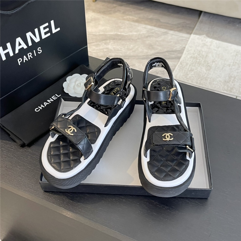 Ch**el quilted beach sandals black and white leather