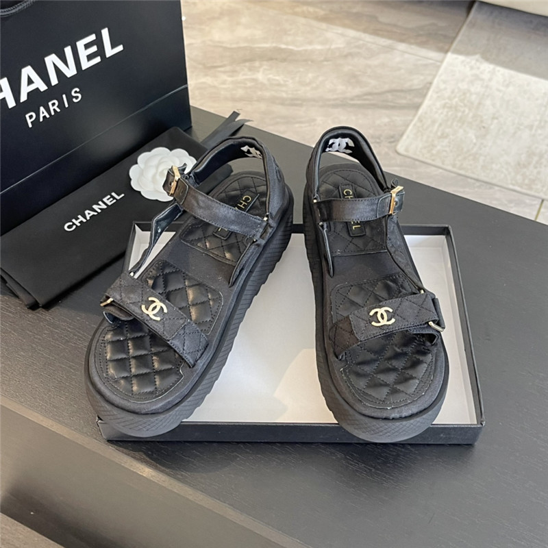 Ch**el quilted beach sandals black leather