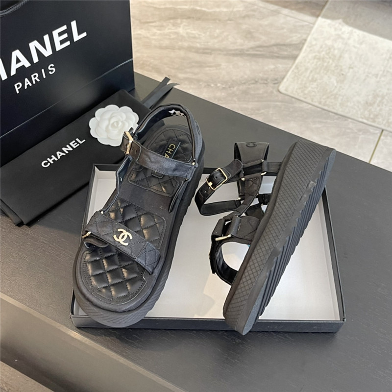 Ch**el quilted beach sandals black leather