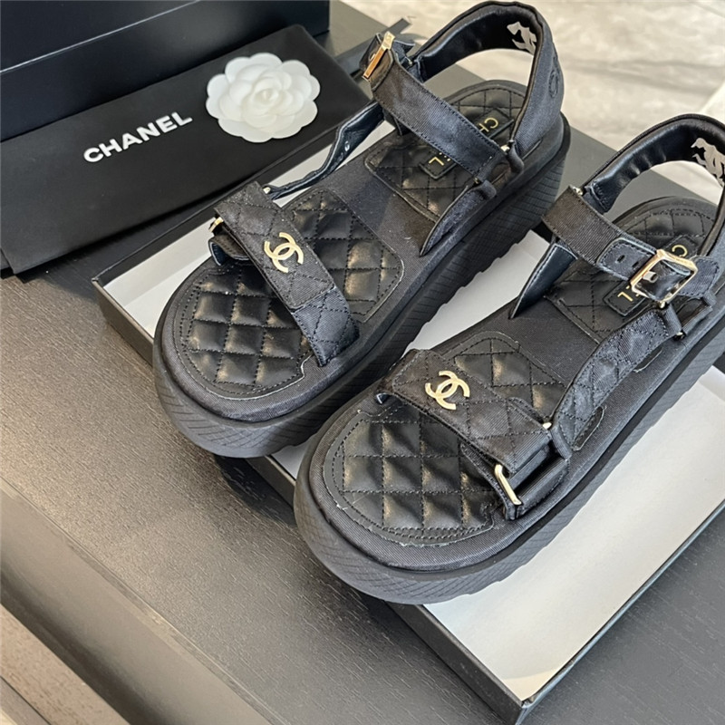 Ch**el quilted beach sandals black leather