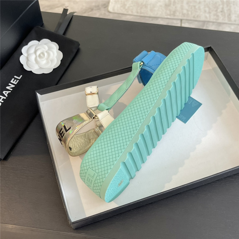 Ch**el quilted beach sandals green and blue leather