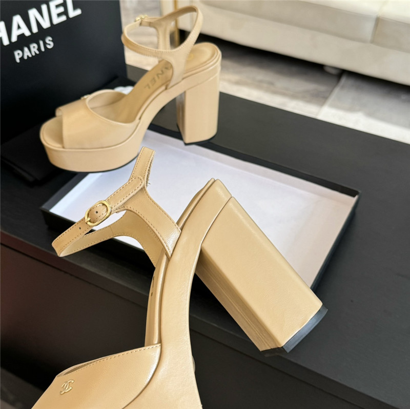 ch**el beige calfskin S*per heel platform sandals