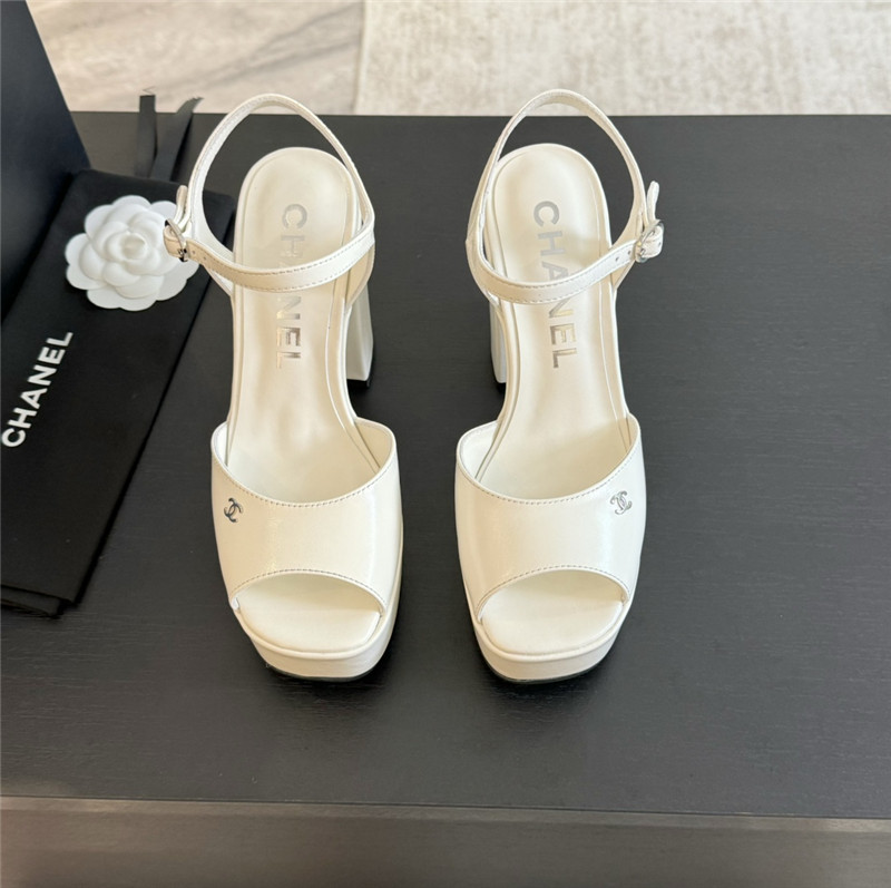 ch**el white calfskin S*per heel platform sandals