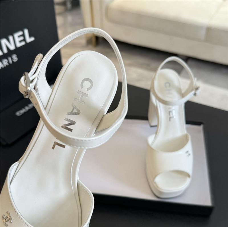 ch**el white calfskin S*per heel platform sandals