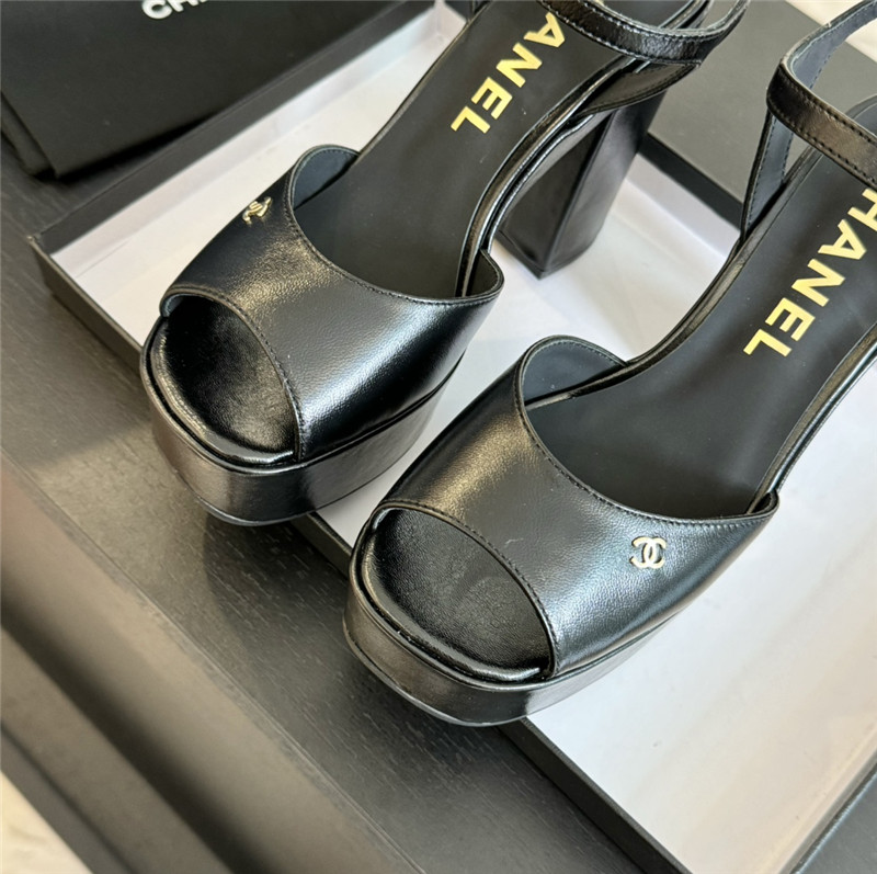ch**el black calfskin S*per heel platform sandals