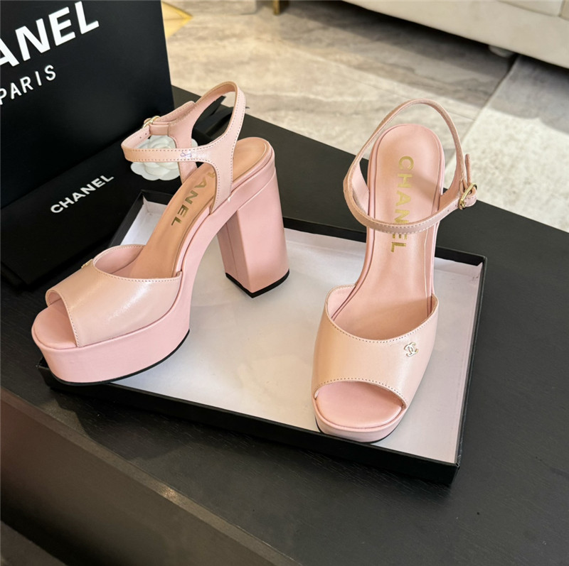 ch**el pink calfskin S*per heel platform sandals
