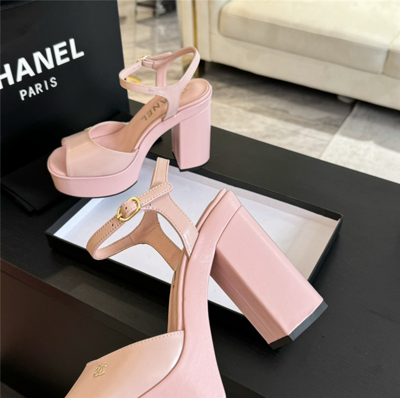 ch**el pink calfskin S*per heel platform sandals
