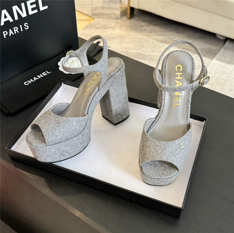 Ch**el grey wool wedge platform sandals