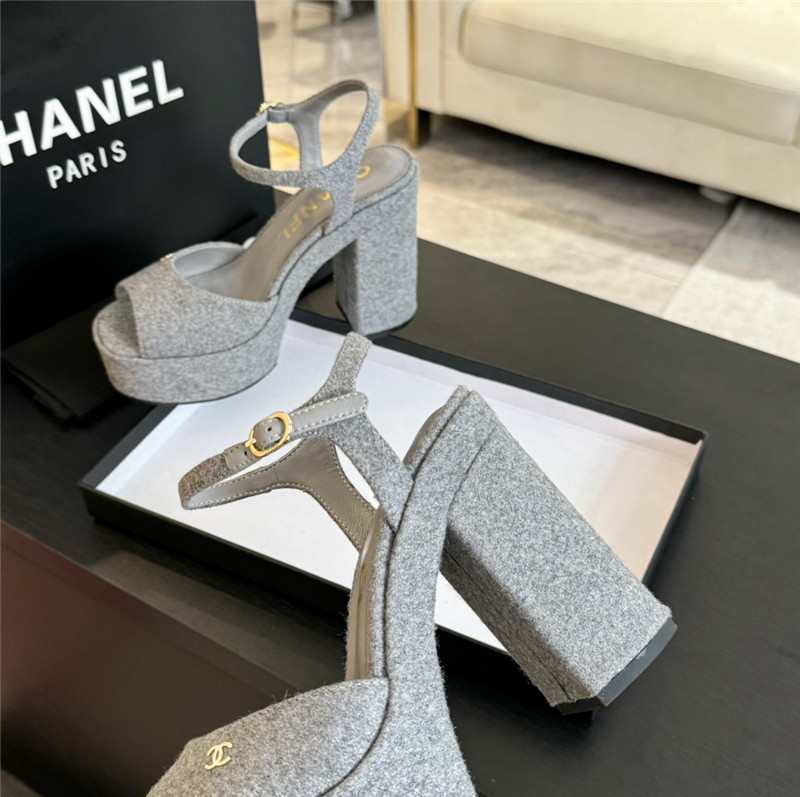 Ch**el grey wool wedge platform sandals
