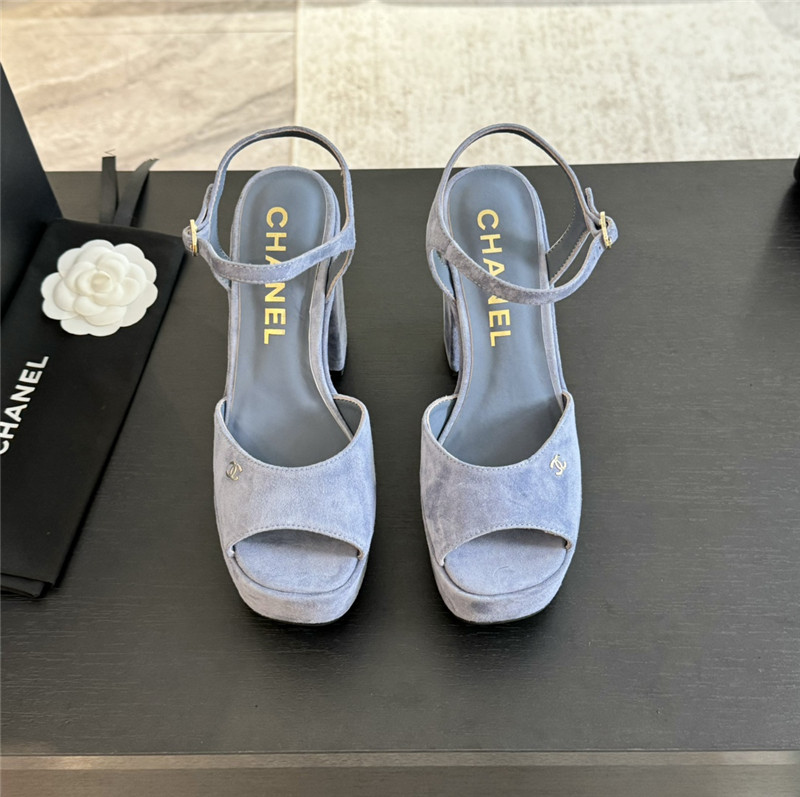 Ch**el blue wool wedge platform sandals