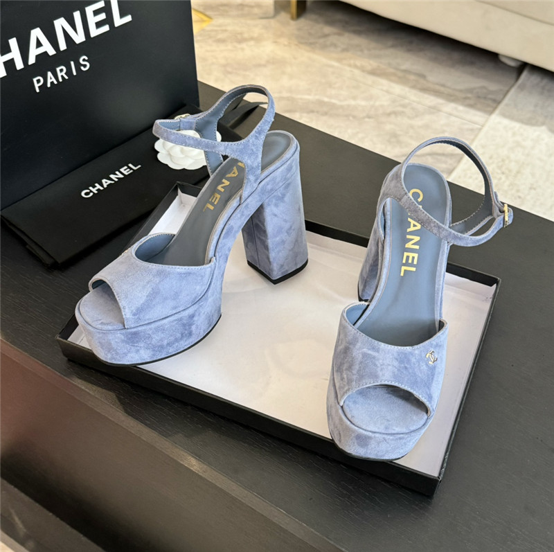 Ch**el blue wool wedge platform sandals