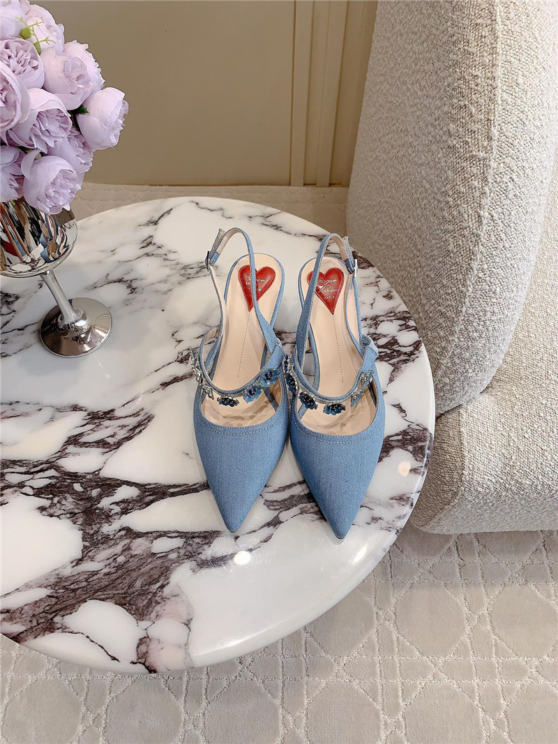 Roger Vivier Virgule Flower Blue Canvas Slingback Pumps