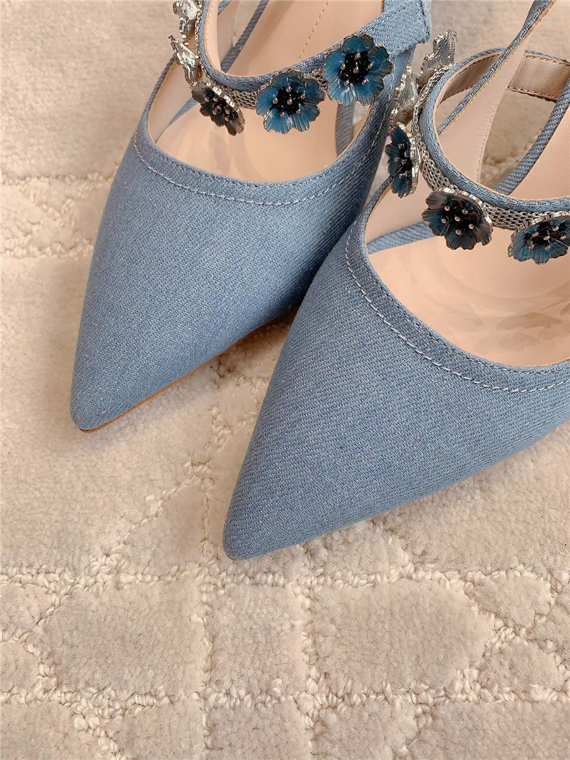 Roger Vivier Virgule Flower Blue Canvas Slingback Pumps