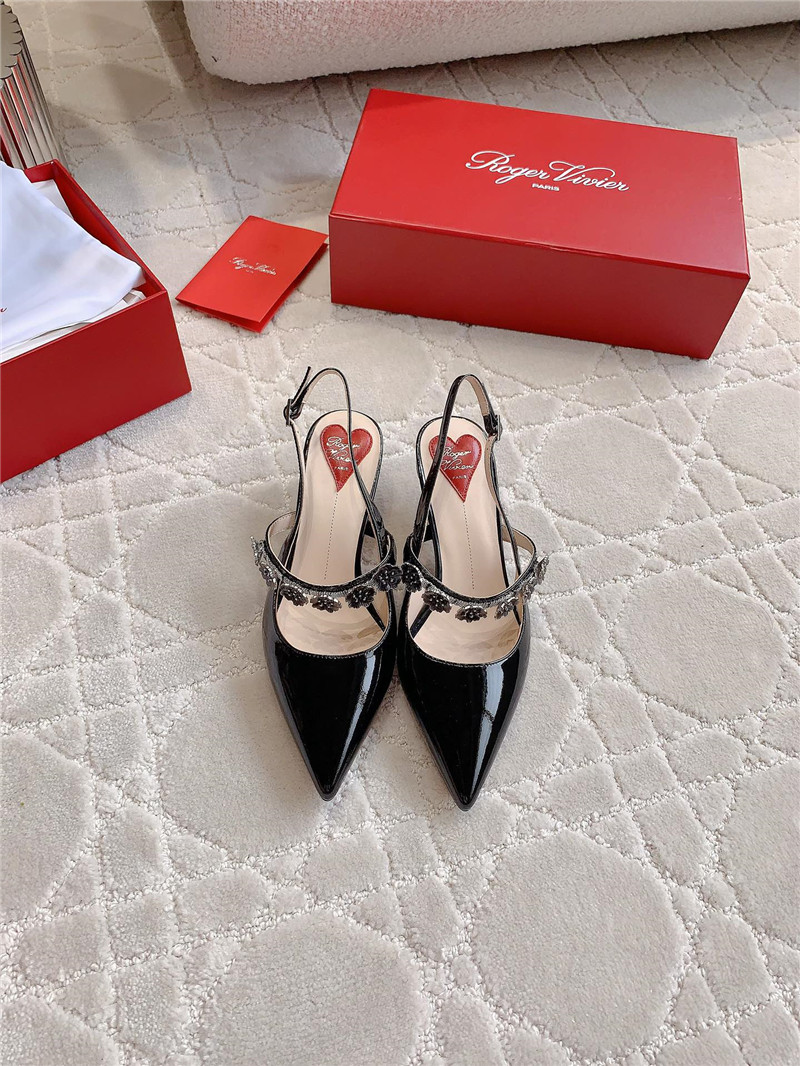 Roger Vivier Virgule Flower Black Patent Slingback Pumps