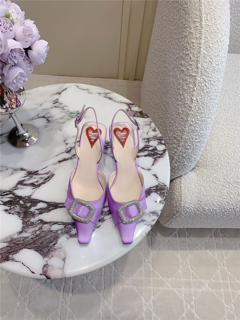 Roger Vivier Viv’ Canard Satin Purple Slingback Pumps