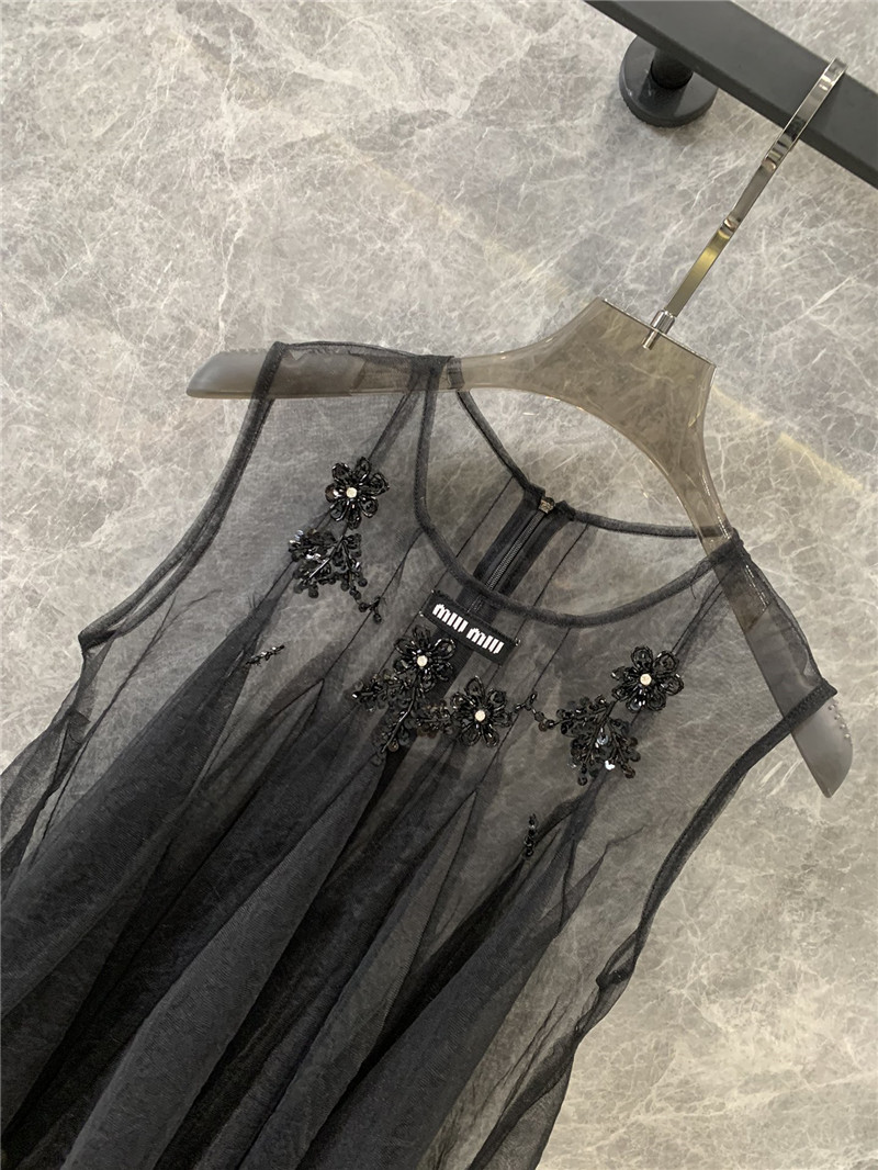 M1um1u round neck sleeveless mesh rhinestone top replicas clothes