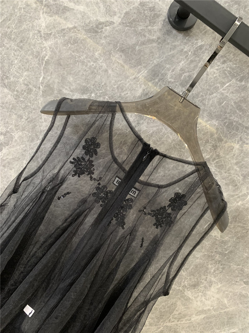 M1um1u round neck sleeveless mesh rhinestone top replicas clothes