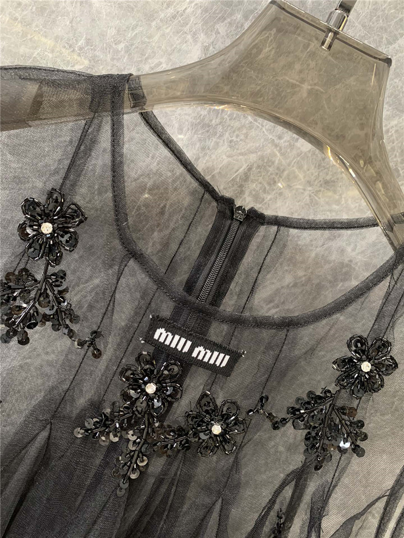 M1um1u round neck sleeveless mesh rhinestone top replicas clothes