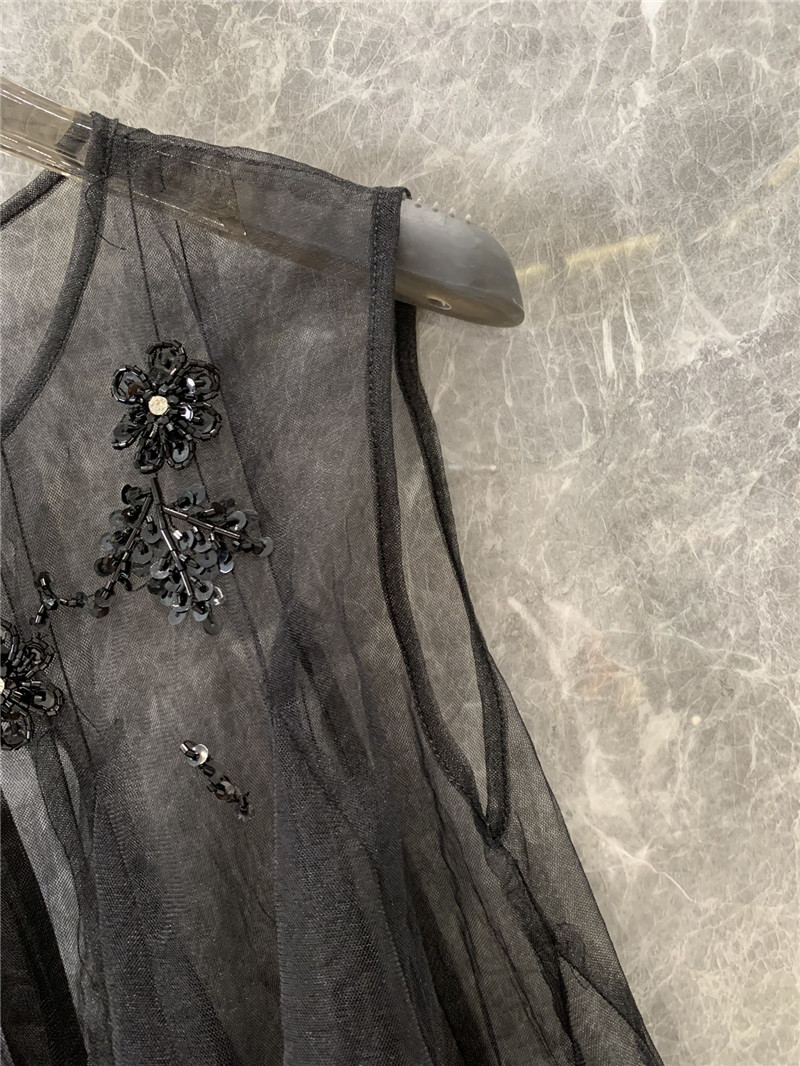 M1um1u round neck sleeveless mesh rhinestone top replicas clothes