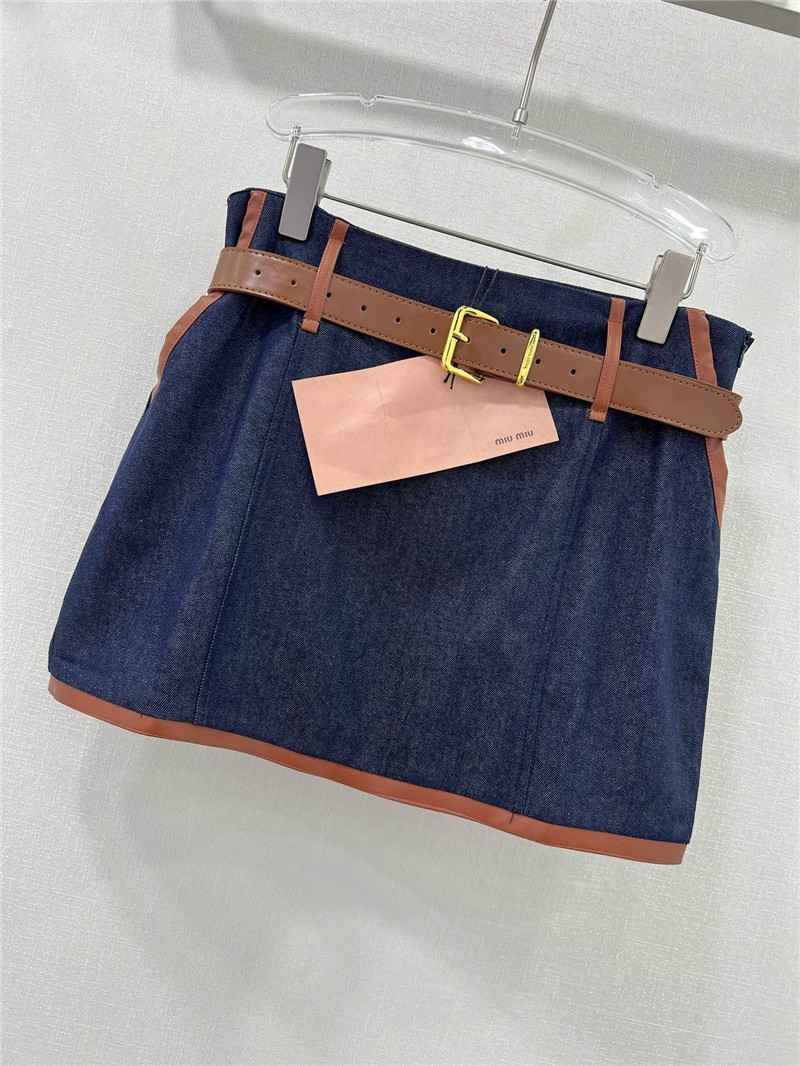 M1um1u new leather trim skirt replica d&g clothing