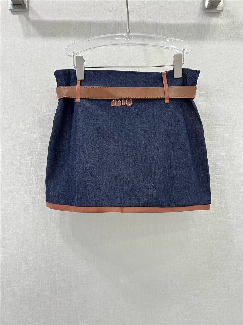 M1um1u new leather trim skirt replica d&g clothing