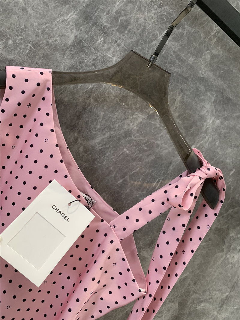 Ch**el pink polka dot off-shoulder strappy vest top replicas clothes