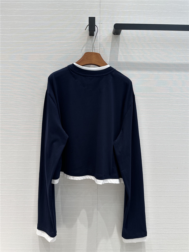 Pra*a contrast color patchwork long sleeve t replicas clothes