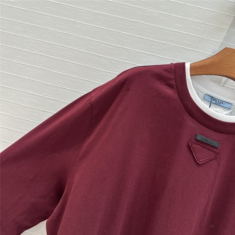 Pra*a contrast color patchwork long sleeve t replicas clothes